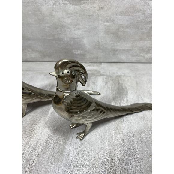 Pheasant Bird Salt & Pepper Shakers Pair Figurines Silver Tone Tabletop Decor - Picture 5 of 13